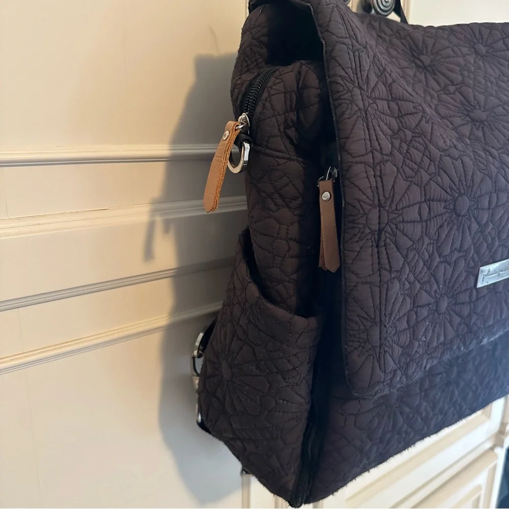 Petunia Pickle Bottom Black Quilted Flower Convertible Boxy Backpack